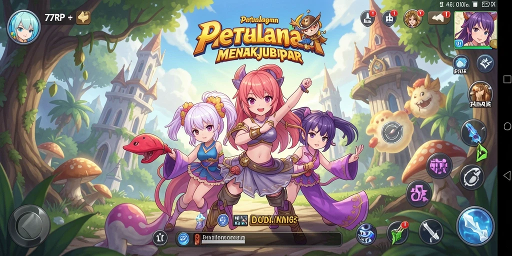 Screenshot gameplay 77RP yang menunjukkan aksi pertempuran karakter Anime.