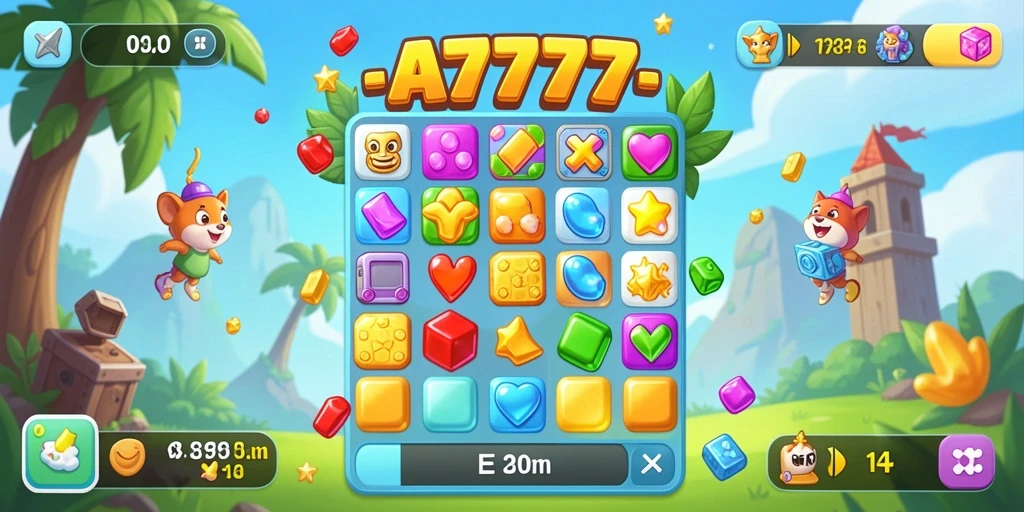 Screenshot gameplay A7777 dengan aksi mencocokkan yang seru.