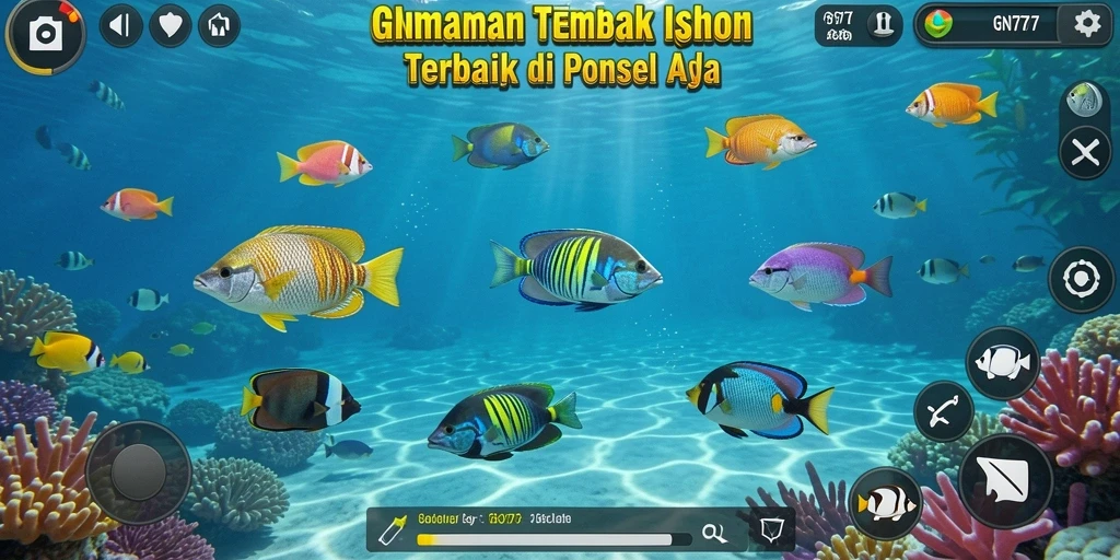 Tampilan gameplay GN777 saat menembak ikan di lautan.