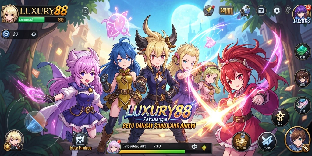 Tampilan gameplay LUXURY88 dengan karakter Anime yang epik.