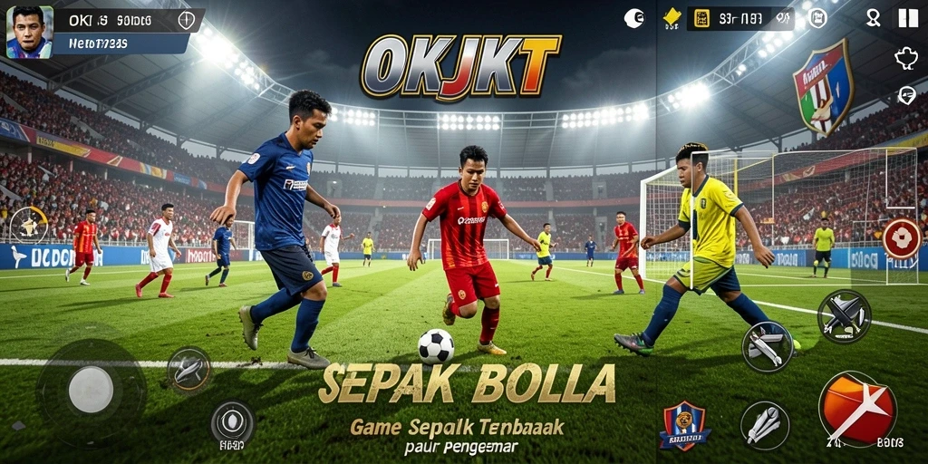 Tampilan gameplay OKJKT dengan aksi sepak bola yang mendebarkan.