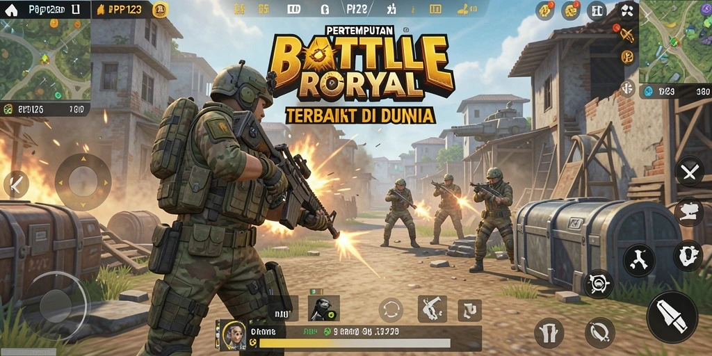 Screenshot gameplay seru dari PP123, menunjukkan aksi pertempuran Battle Royale yang mendebarkan.