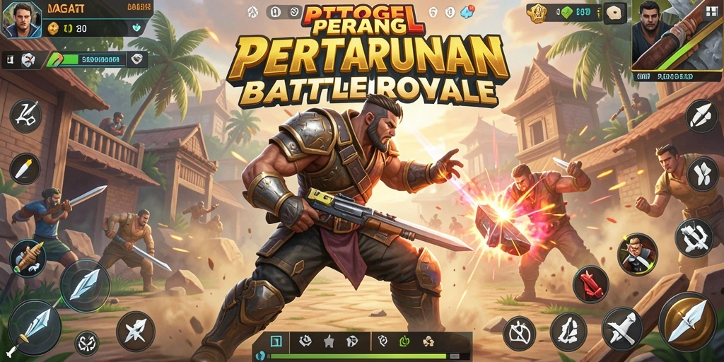 Screenshot gameplay PTTOGEL memperlihatkan pertempuran seru di arena Battle Royale.