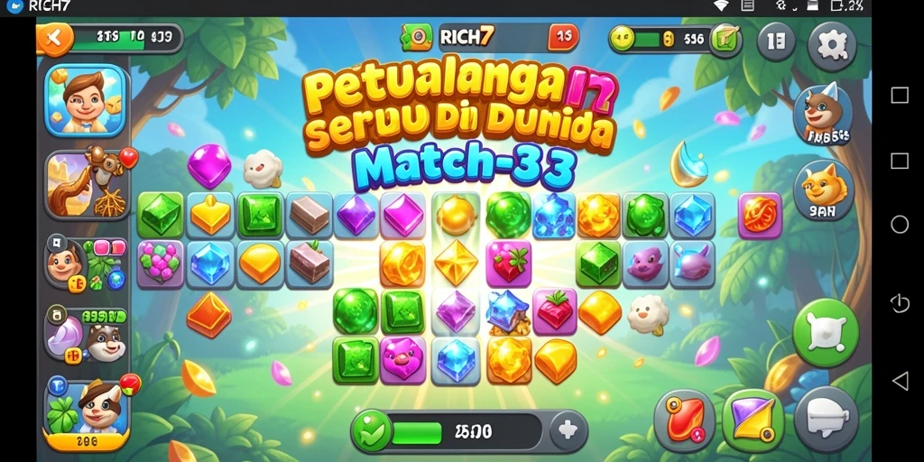 Tampilan gameplay seru dalam RICH7 dengan elemen Match-3 yang menantang.