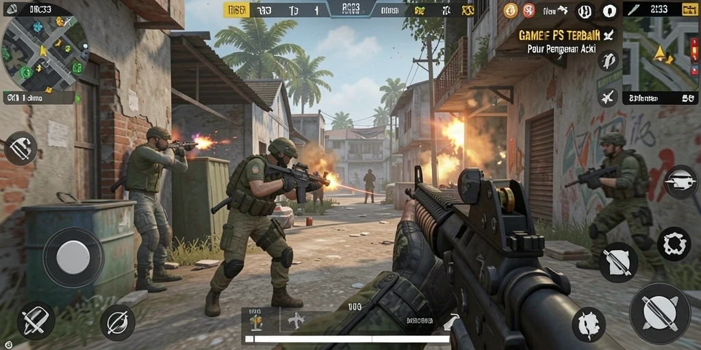 Screenshot menampilkan pertarungan seru dalam game FPS RR33.